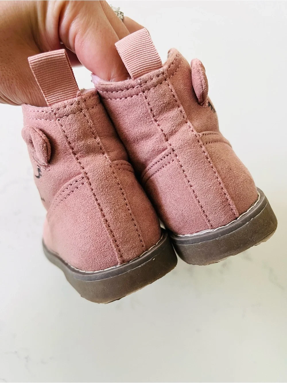 H&M Pink Suede Cat Face Ankle Boots Size 7.5 Toddler
